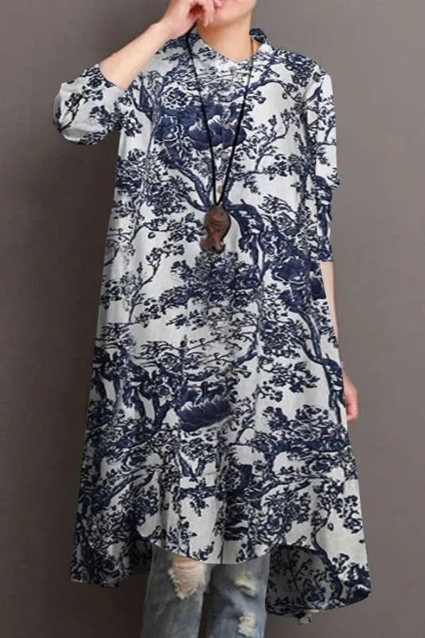 Knee-length Floral Printing Midi Dress