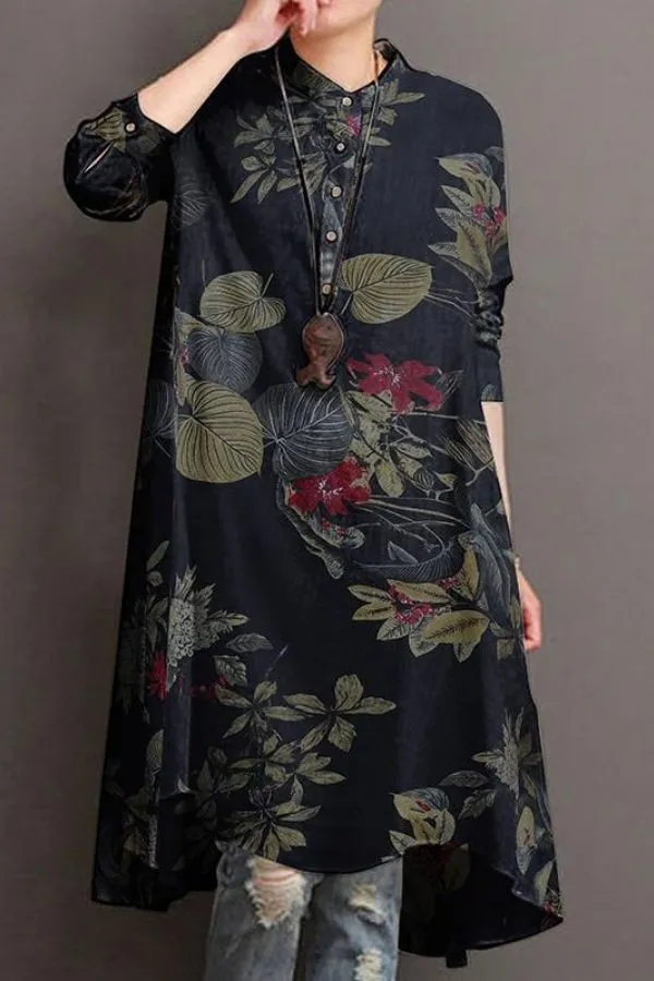 Knee-length Floral Printing Midi Dress