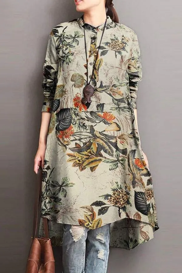 Knee-length Floral Printing Midi Dress