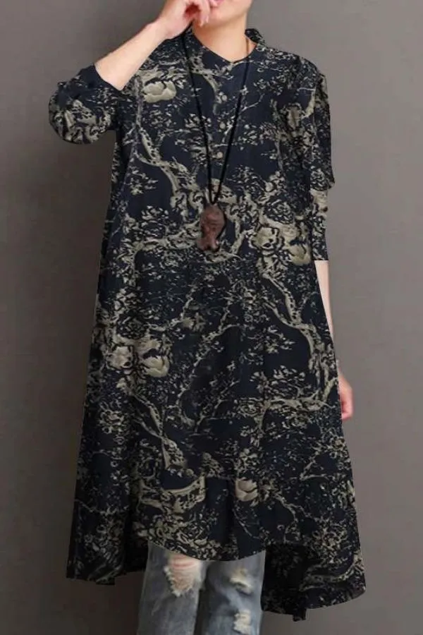 Knee-length Floral Printing Midi Dress