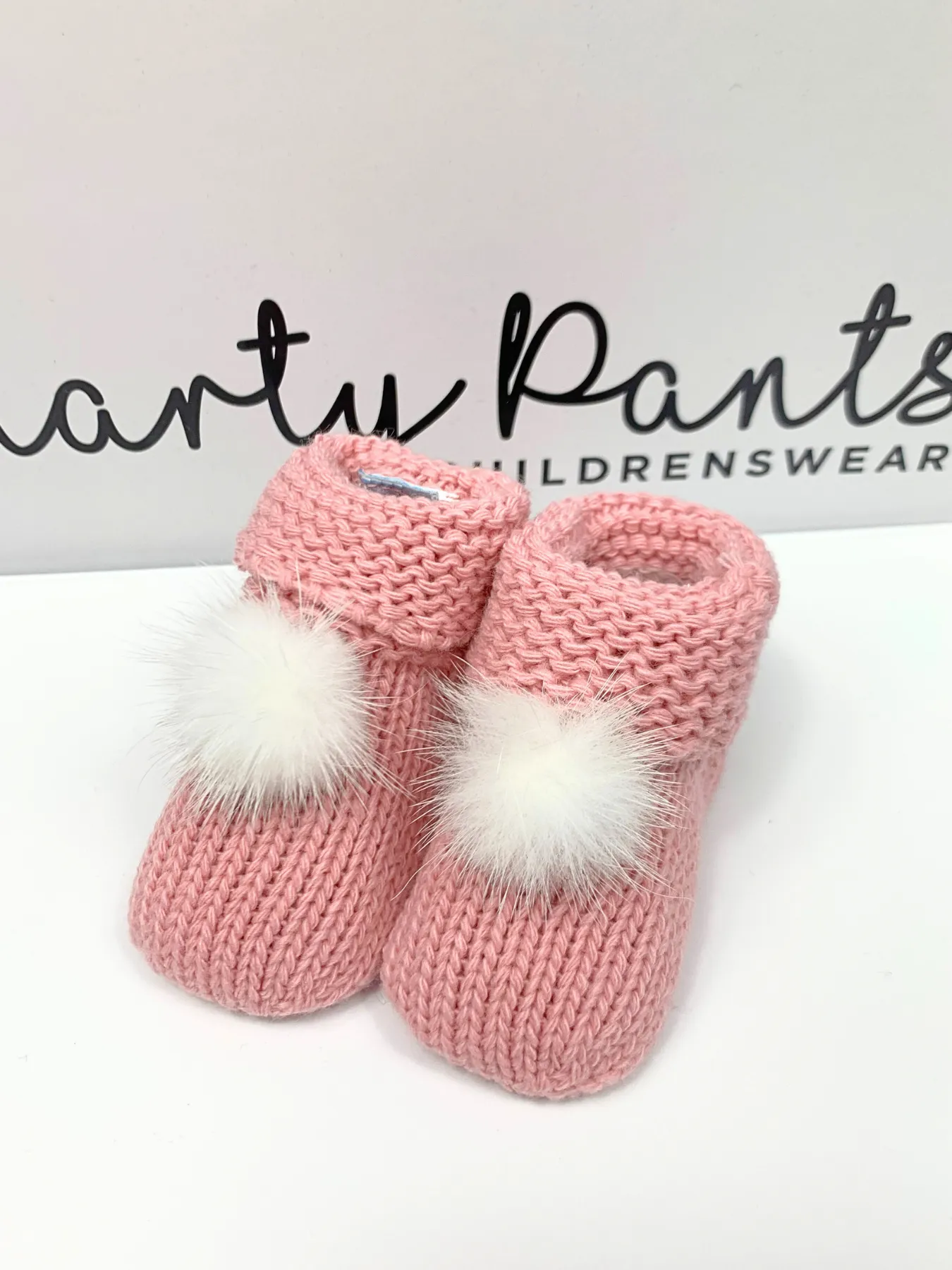 Knitted Baby Booties With Faux Fur Pom Pom - 5 Colours