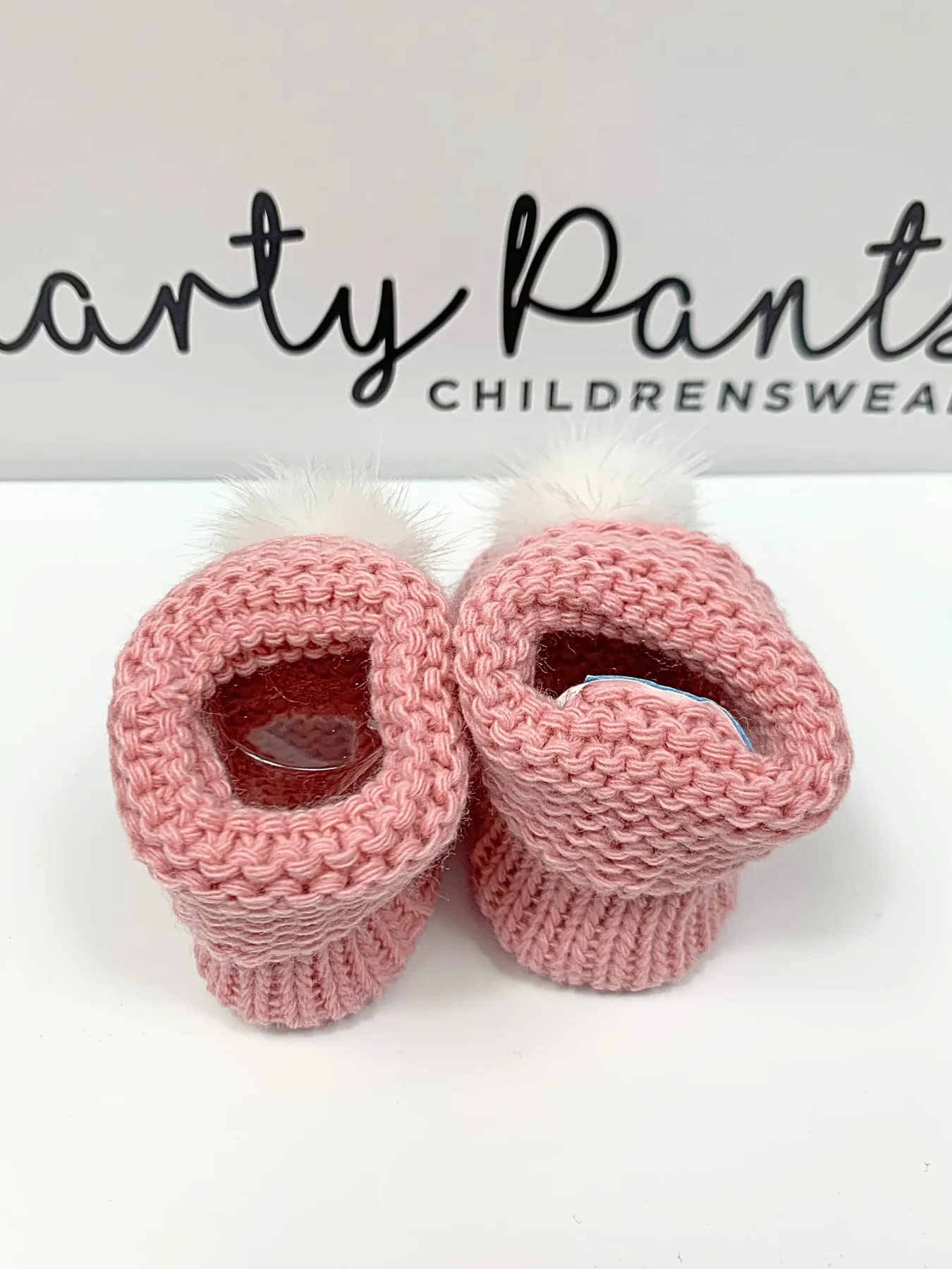 Knitted Baby Booties With Faux Fur Pom Pom - 5 Colours