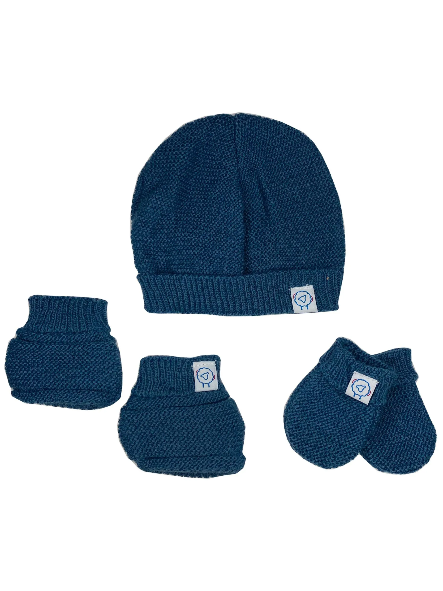 Knitted Hat, Mittens & Booties Set - Midnight Blue