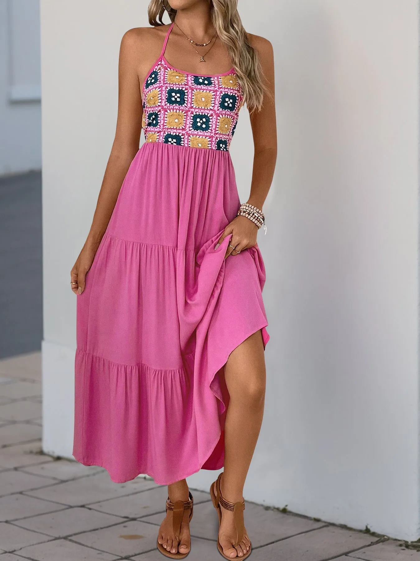 Lola Crochet-Top Tiered Sundress