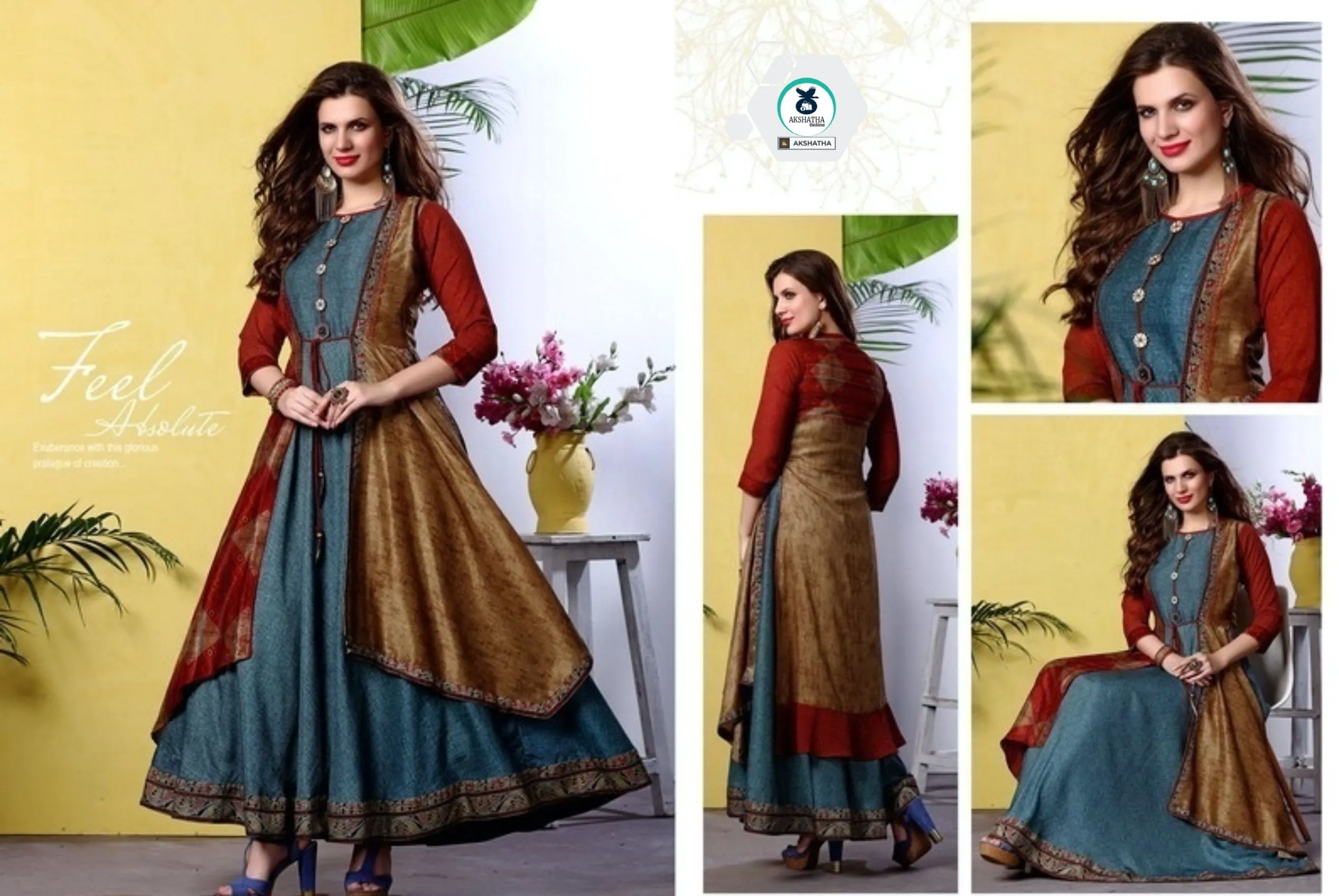 Long Jacket Style Digital Print Double Layered Stylish Gown.(Set)