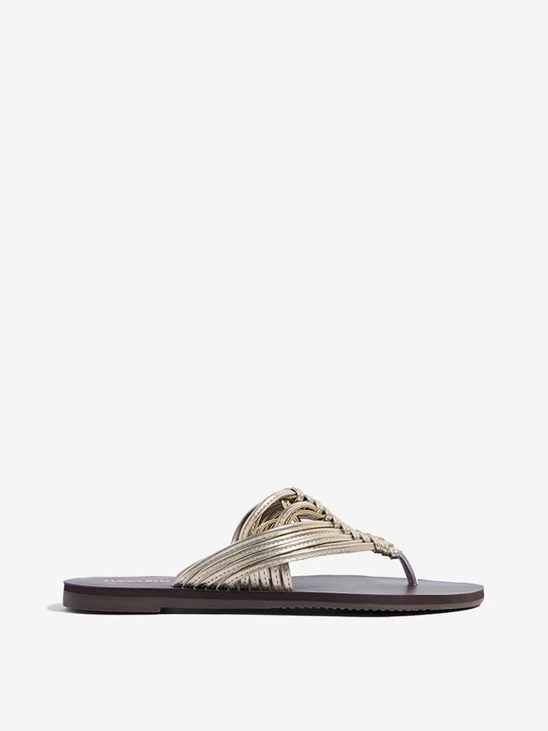 LUNA BLU Gold Woven Thong-Strap Sandals