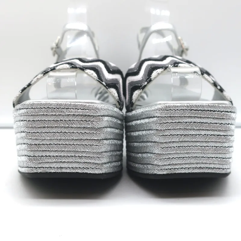 Madison Maison Woven Platform Wedge Sandals Silver Size 38 Ankle Strap Heels