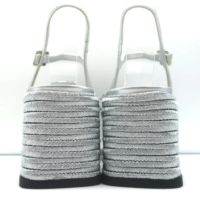 Madison Maison Woven Platform Wedge Sandals Silver Size 38 Ankle Strap Heels