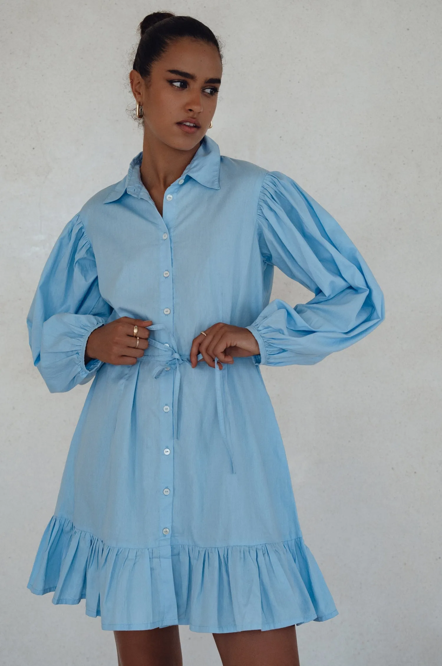 Malina Button Down Cotton Mini Dress (Sale)