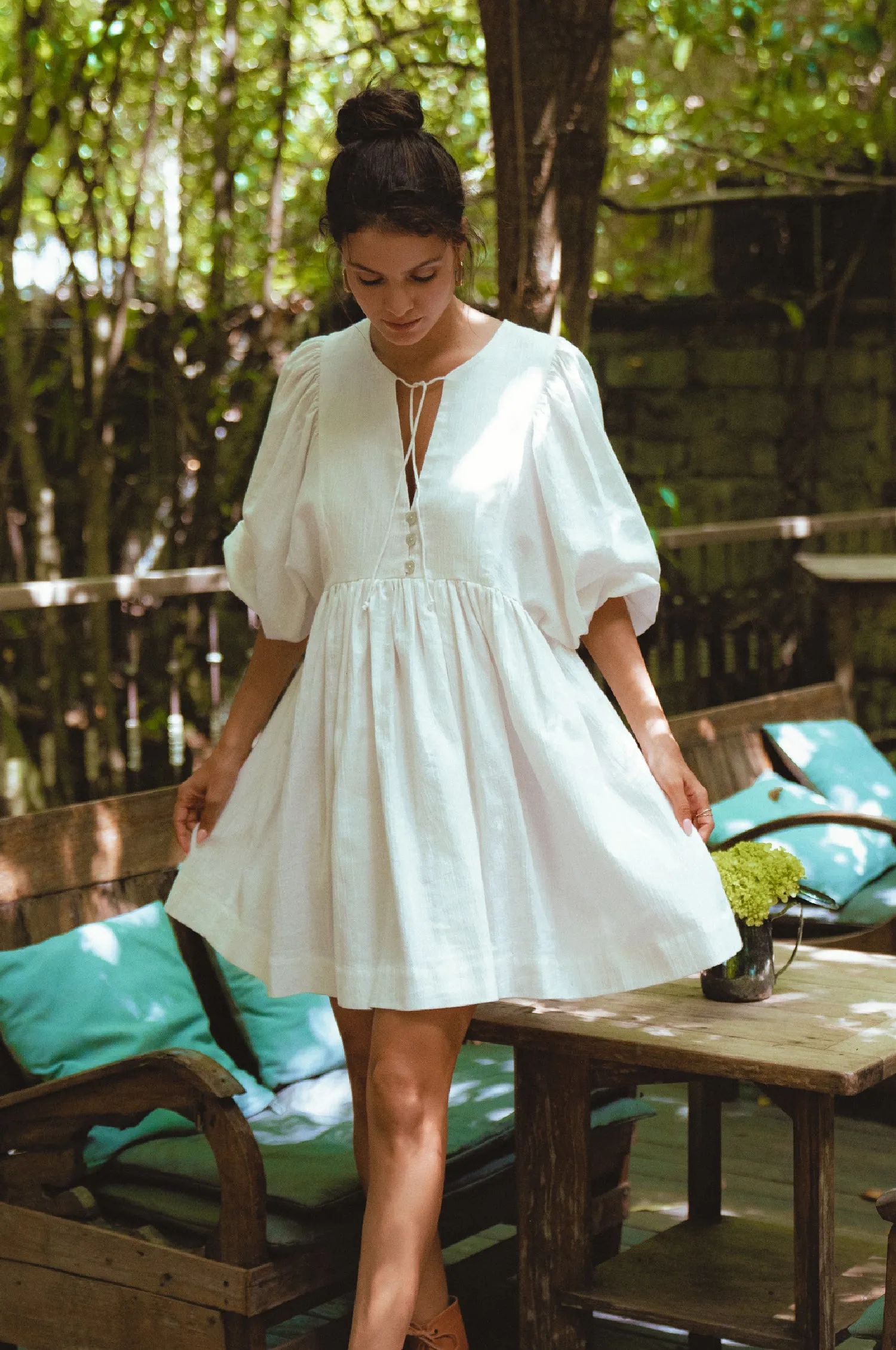 Maribelle Baby Doll Linen Dress - White