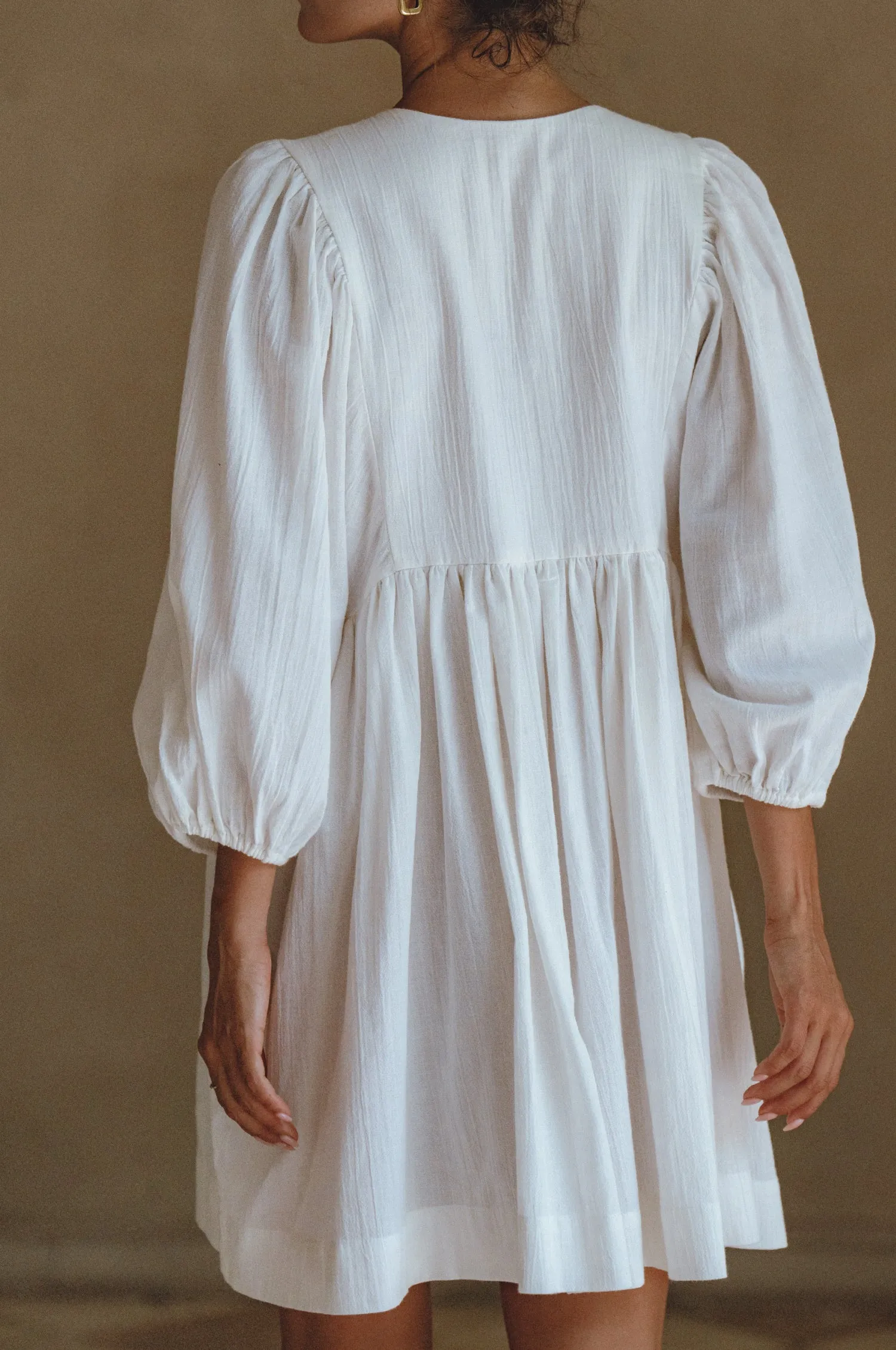 Maribelle Baby Doll Linen Dress - White
