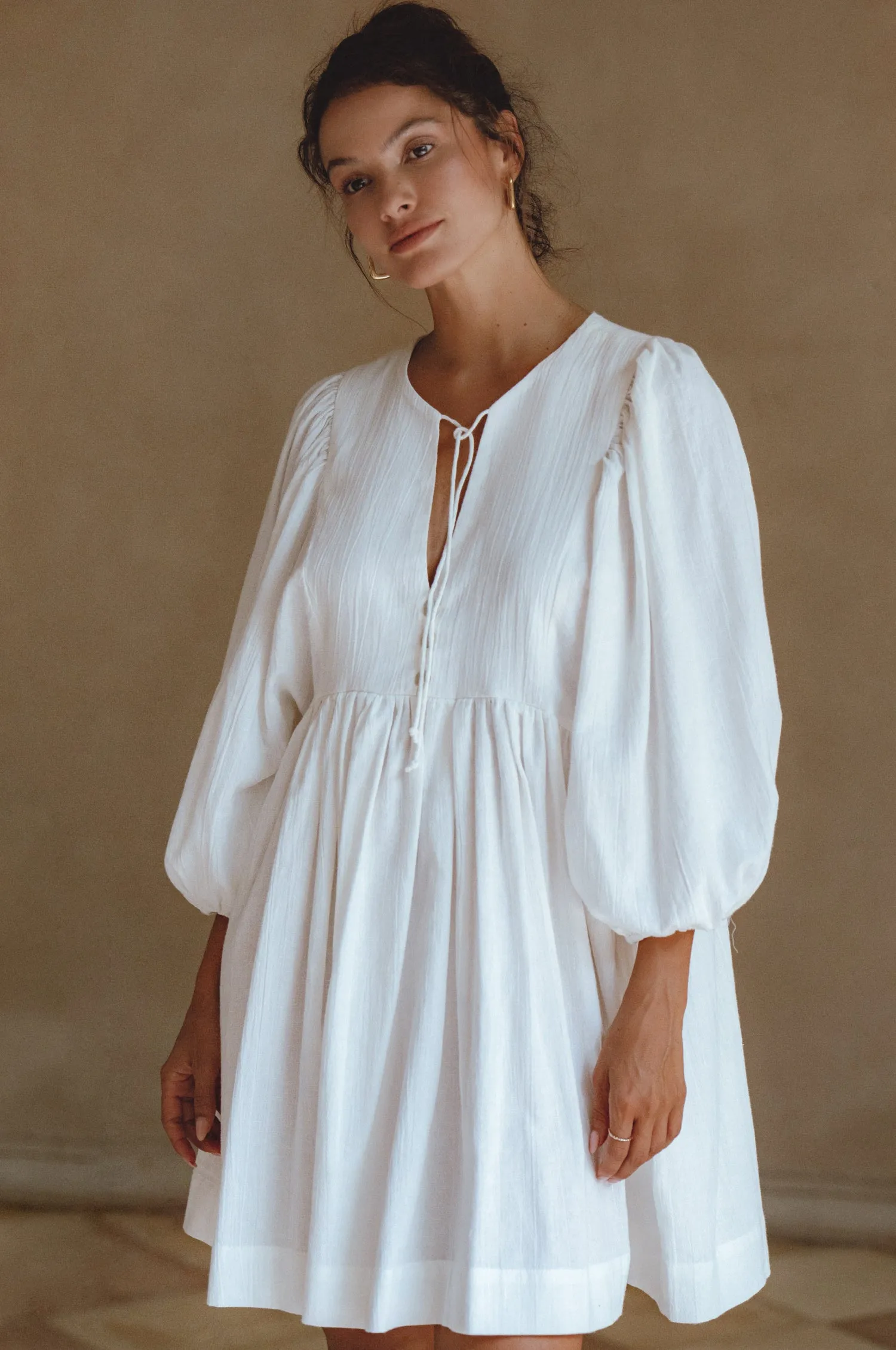 Maribelle Baby Doll Linen Dress - White
