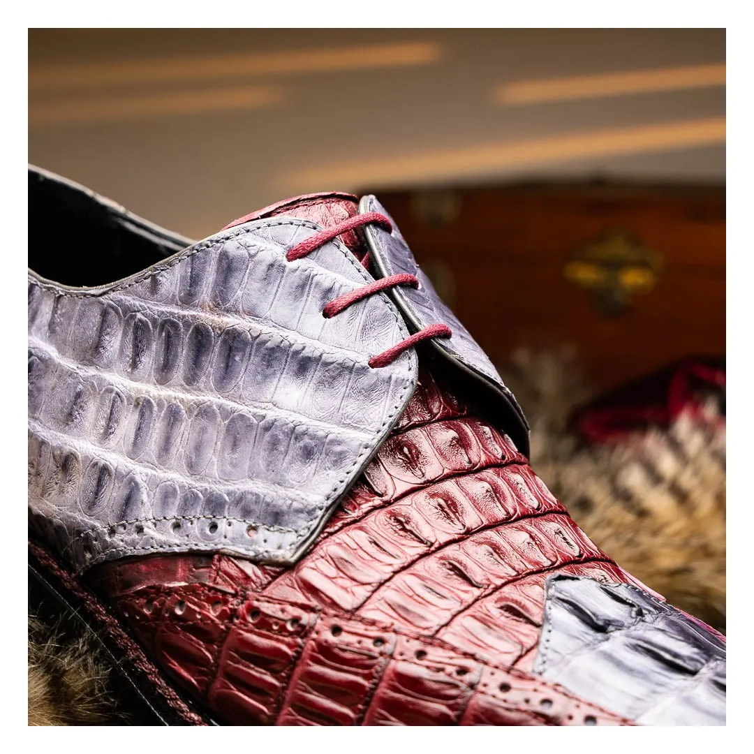 Mauri Don in Light Grey / Ruby Red Mens Exotic Hornback Derby Oxfords
