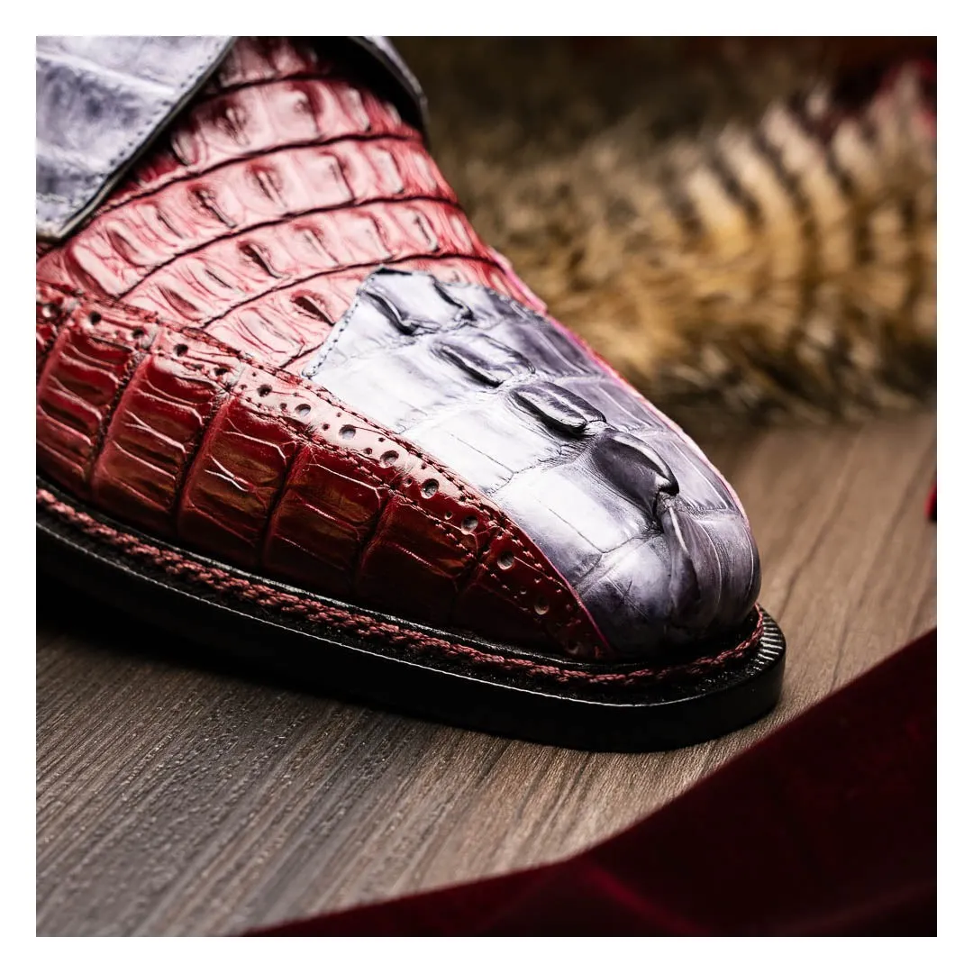Mauri Don in Light Grey / Ruby Red Mens Exotic Hornback Derby Oxfords