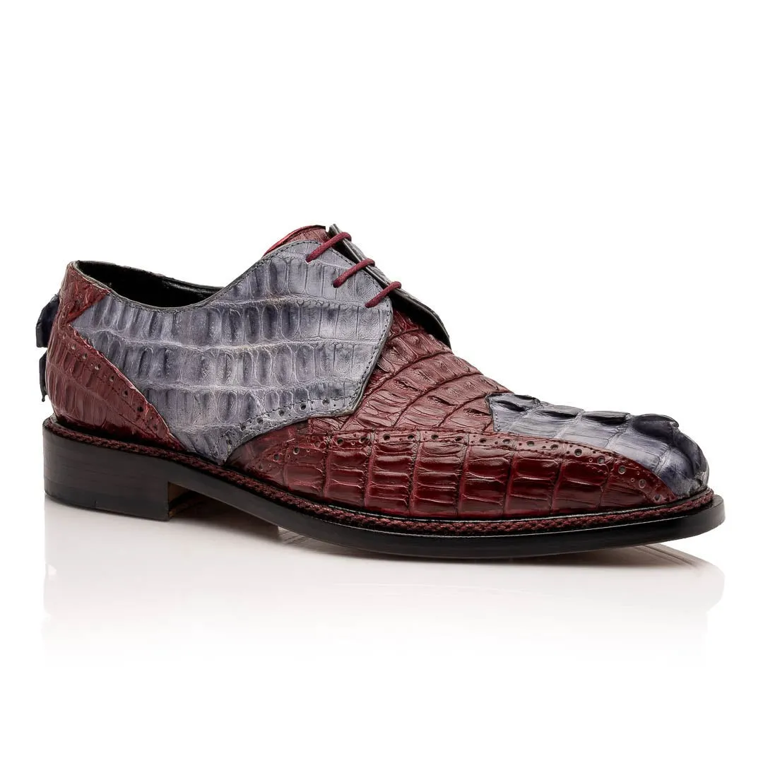 Mauri Don in Light Grey / Ruby Red Mens Exotic Hornback Derby Oxfords