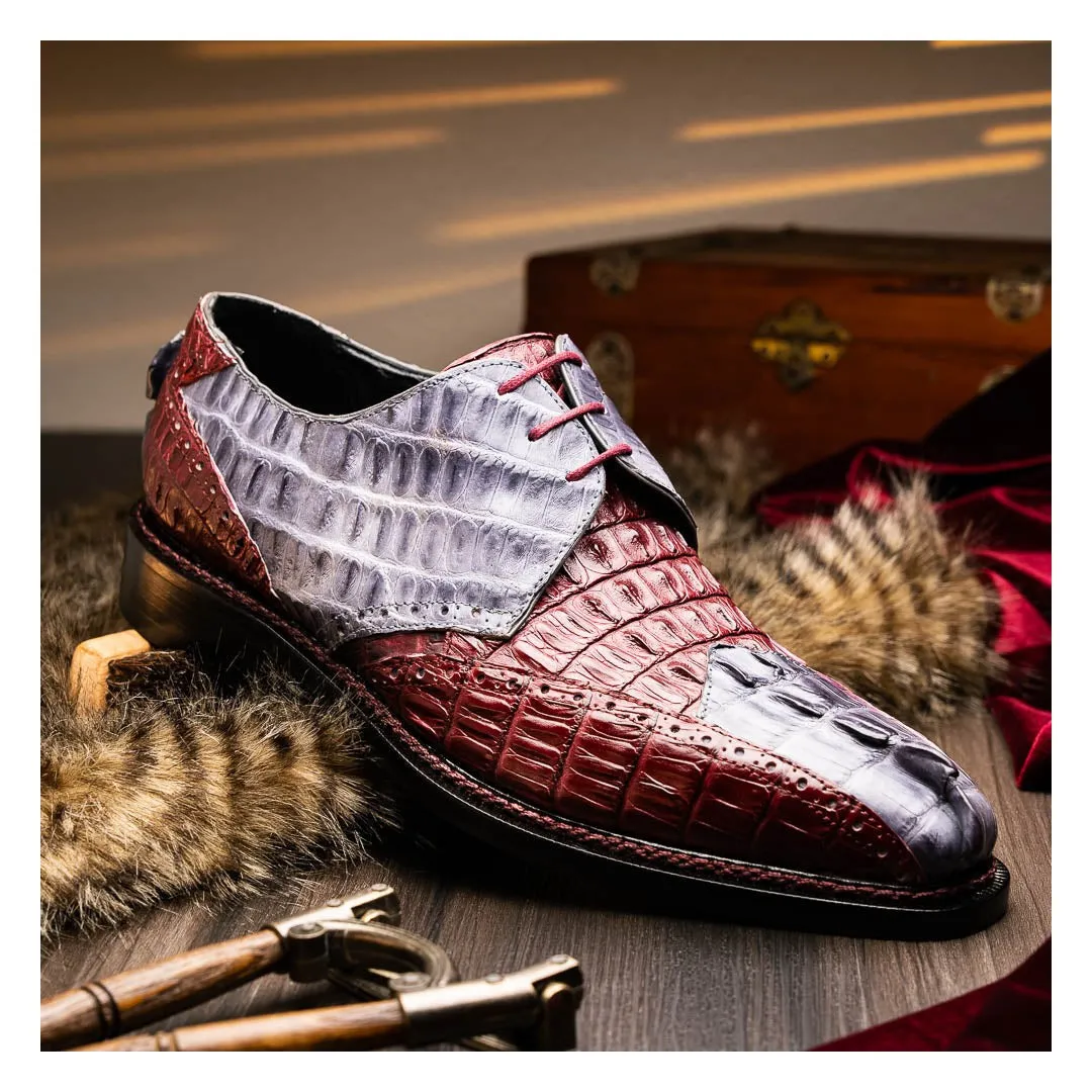 Mauri Don in Light Grey / Ruby Red Mens Exotic Hornback Derby Oxfords