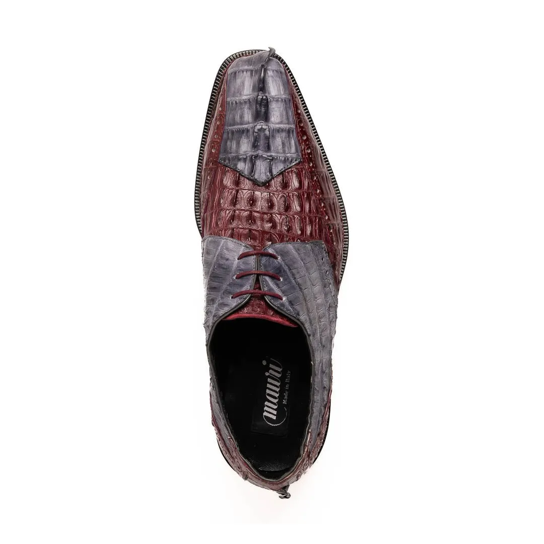 Mauri Don in Light Grey / Ruby Red Mens Exotic Hornback Derby Oxfords