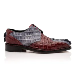 Mauri Don in Light Grey / Ruby Red Mens Exotic Hornback Derby Oxfords