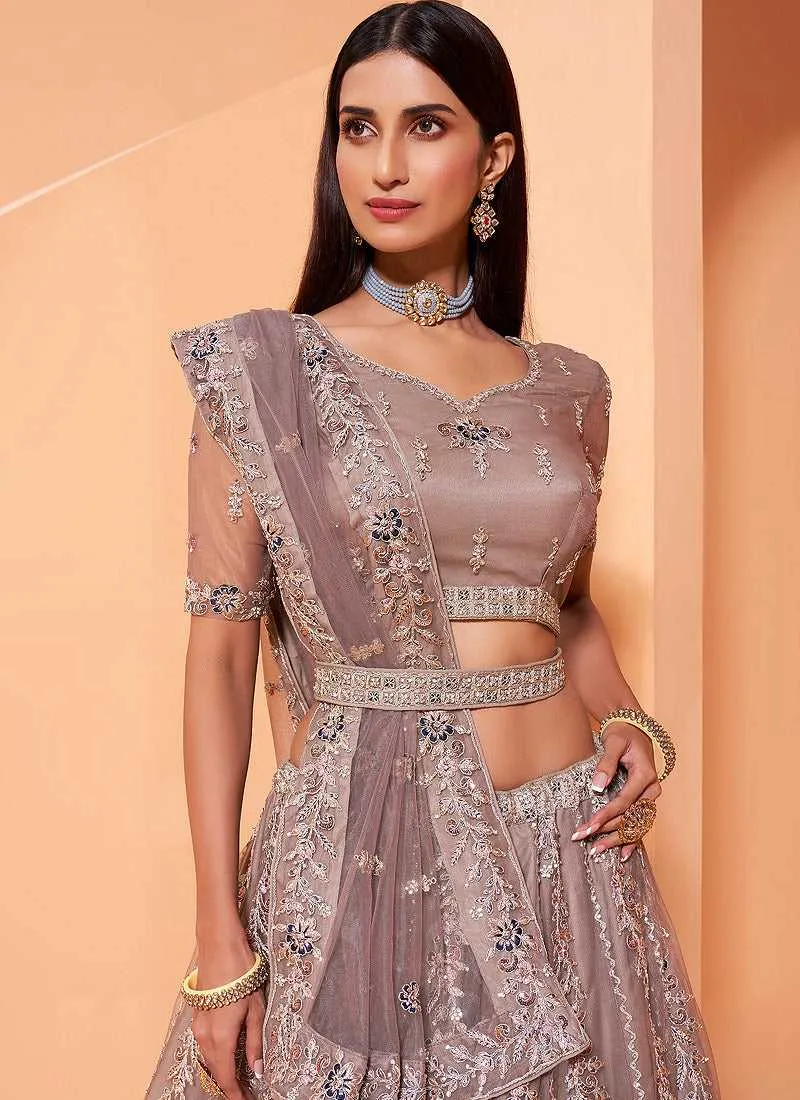 Mauve Heavy Floral Embroidered Stylish Lehenga Choli