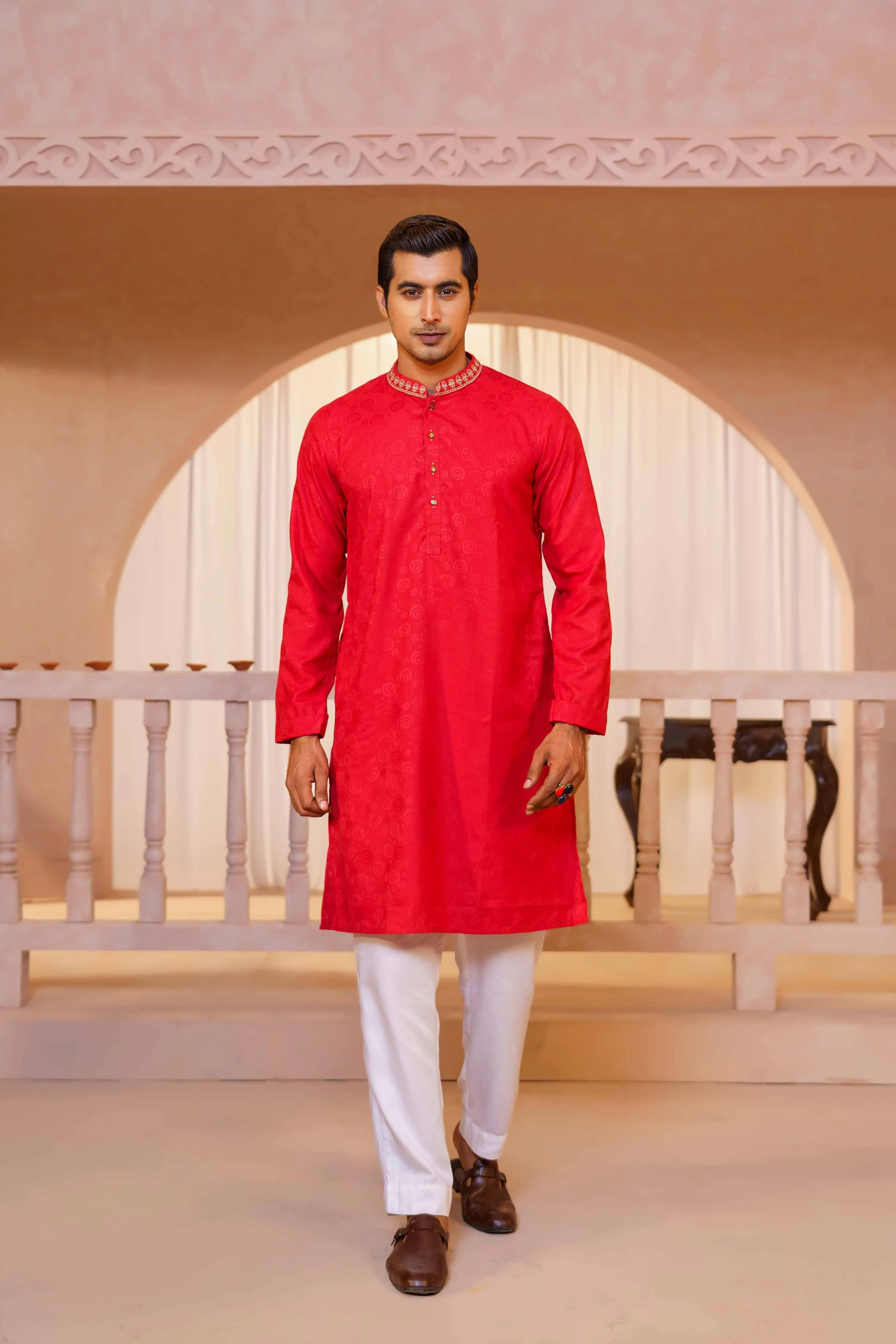 Mens Embroidery Panjabi- Red