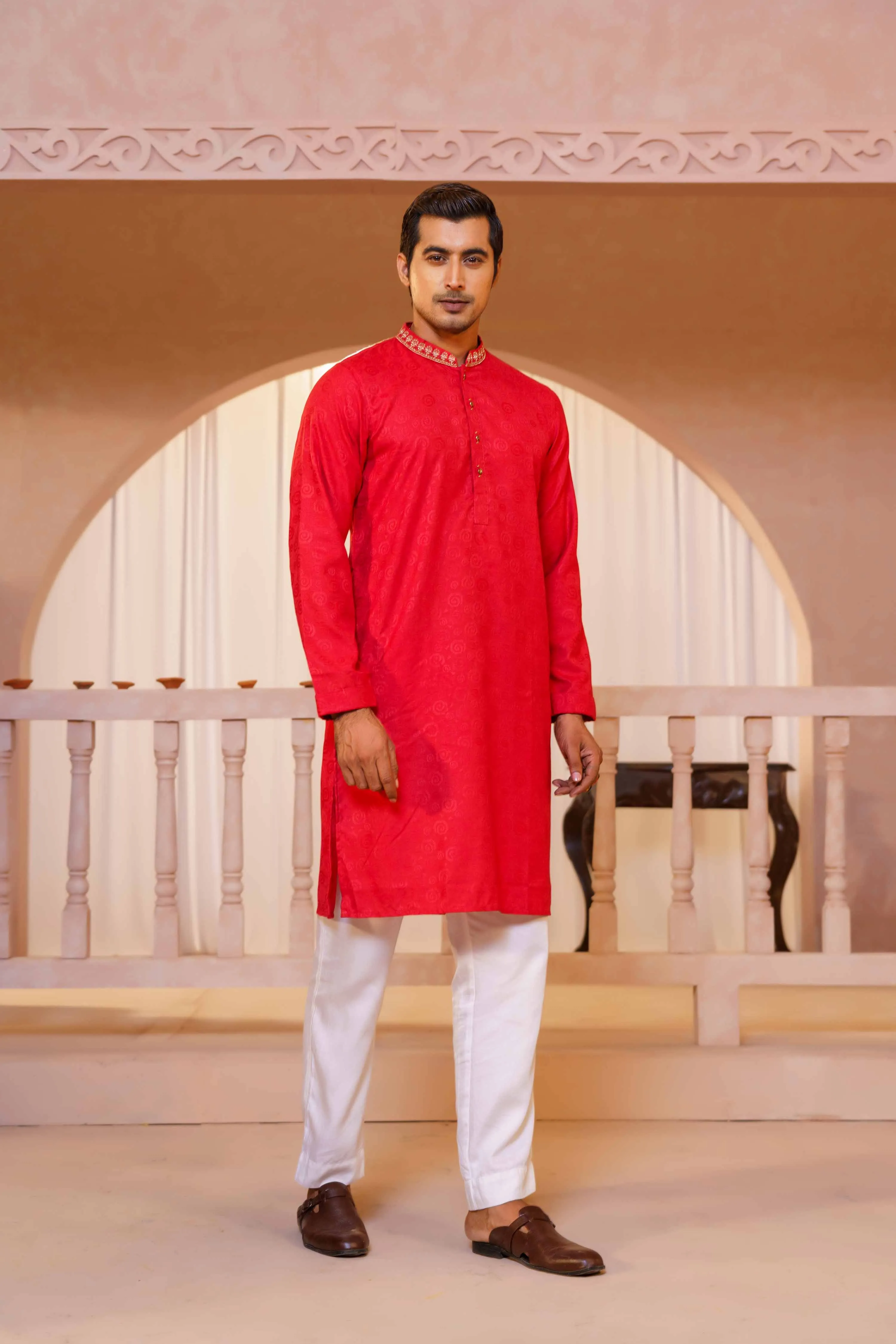 Mens Embroidery Panjabi- Red