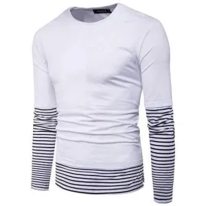 Mens Stylish Patchwork Fake Two Pieces O-neck Long Sleeve Casual Cotton T-shirt