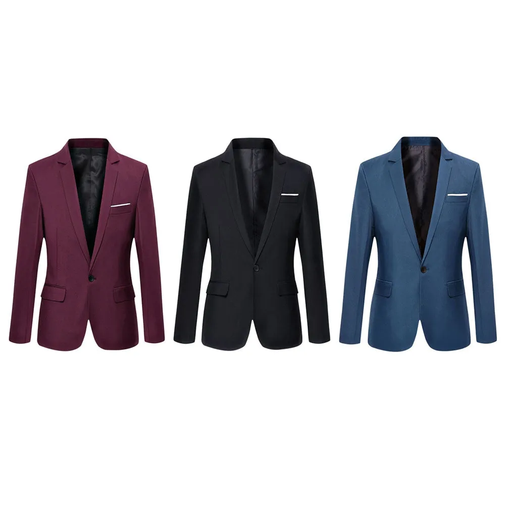 Men's Stylish Solid Color Turn Down Collar Slim Fit Suit