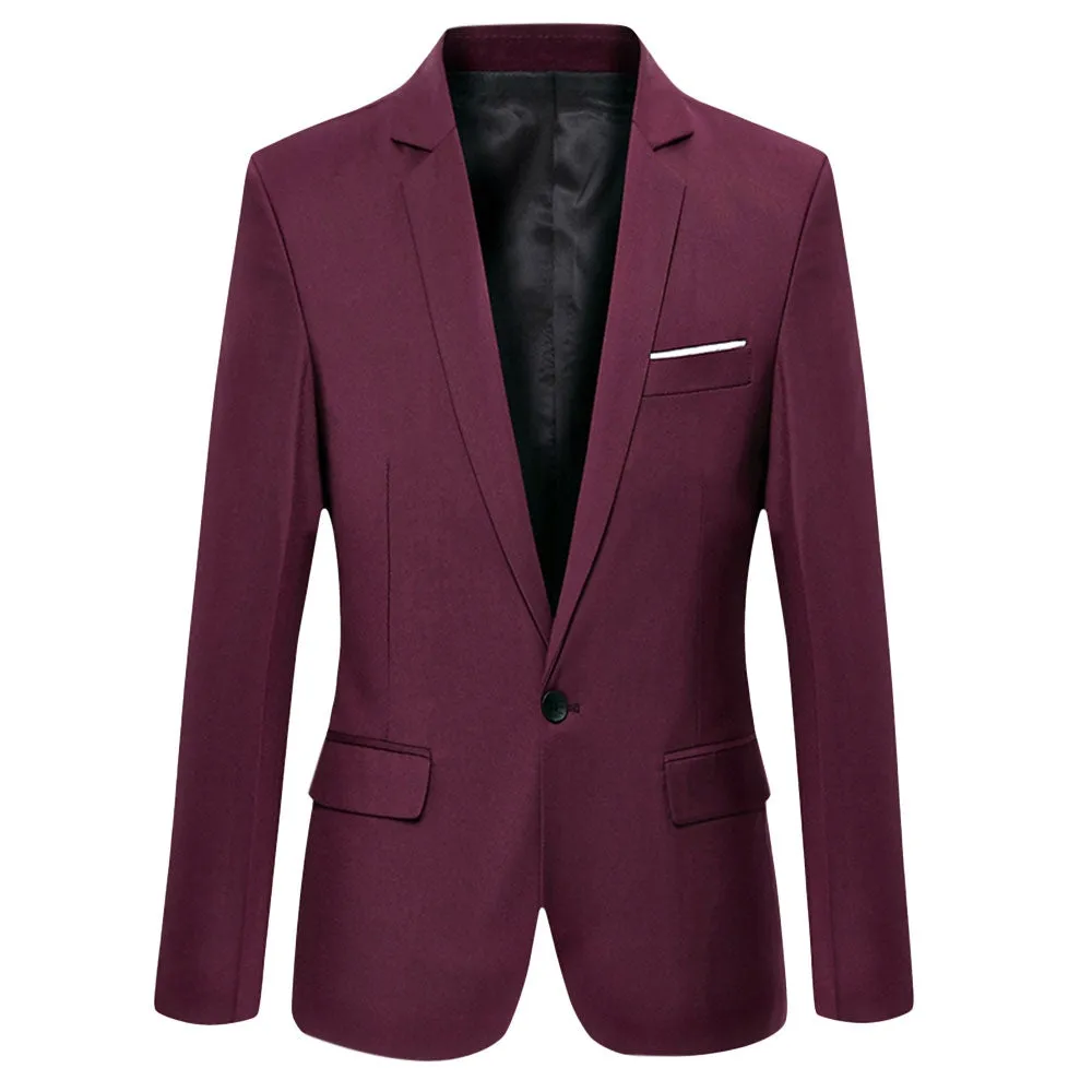 Men's Stylish Solid Color Turn Down Collar Slim Fit Suit