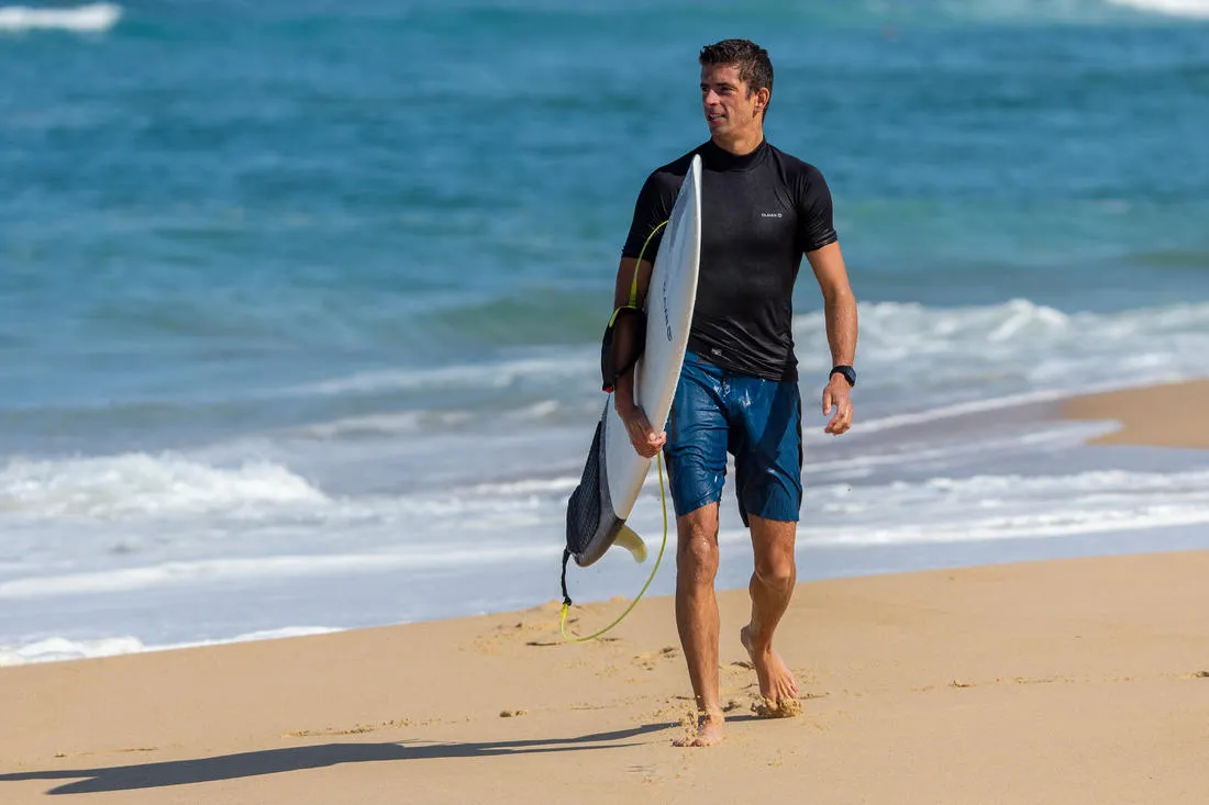Men's surfing short-sleeve thermal fleece top T-shirt 900 - Black