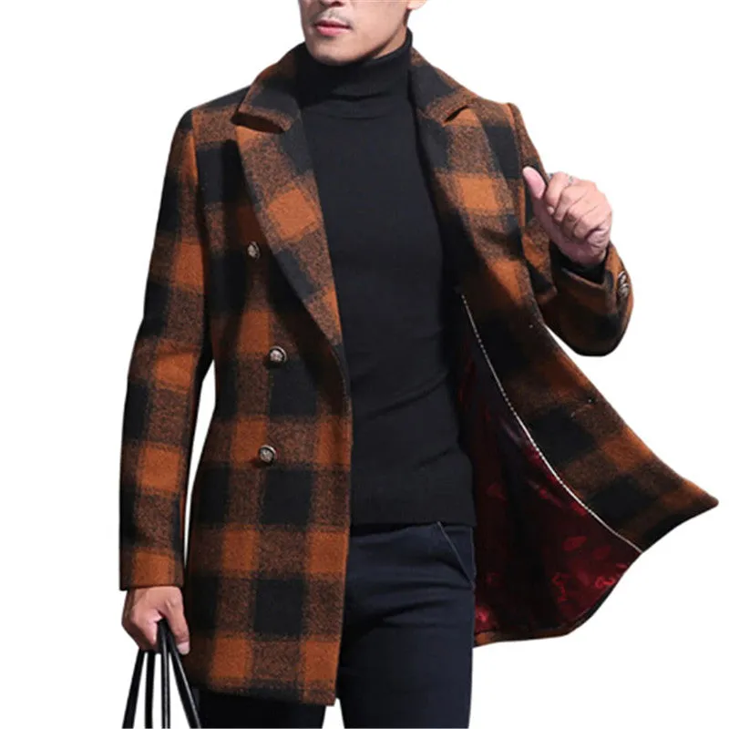 Men's Winter Fit Orange Plaid Coat Up To 3XL