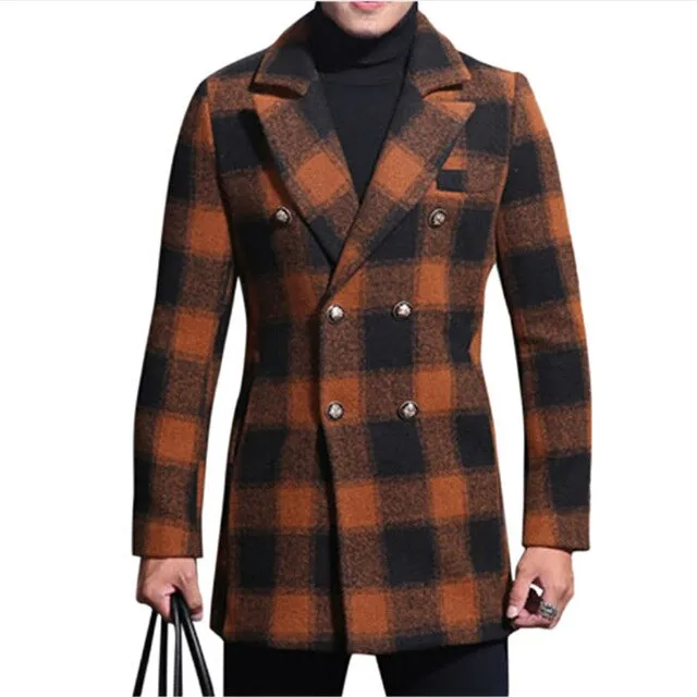 Men's Winter Fit Orange Plaid Coat Up To 3XL