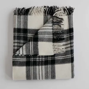 Merino Lambswool Throw |  Pearl   Coal Plaid