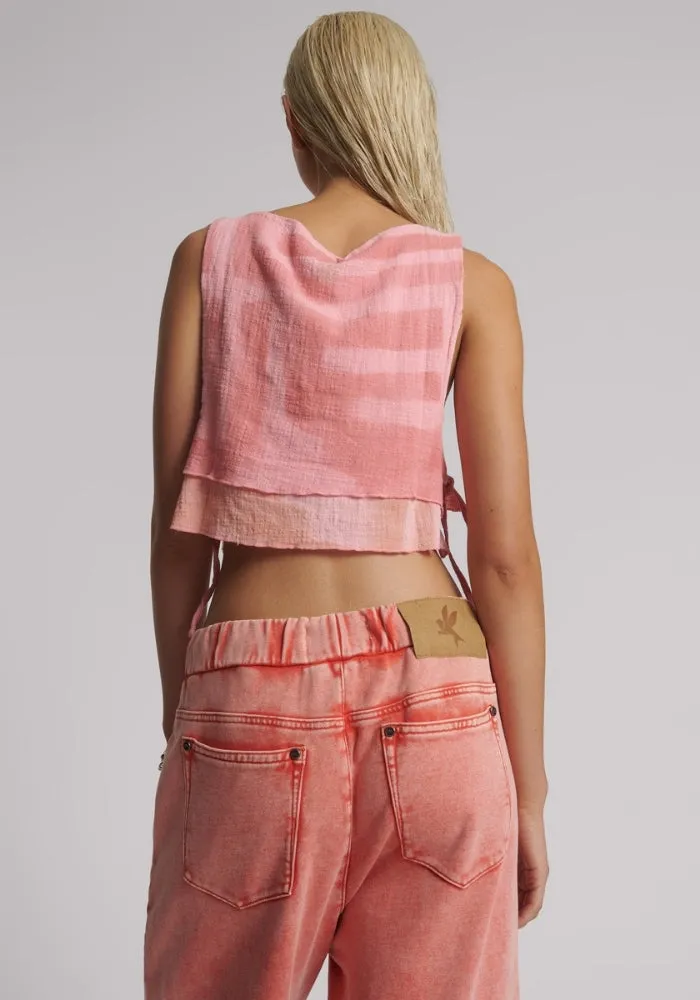 Moai Hand Painted Muslin Double Layer Top - Pink