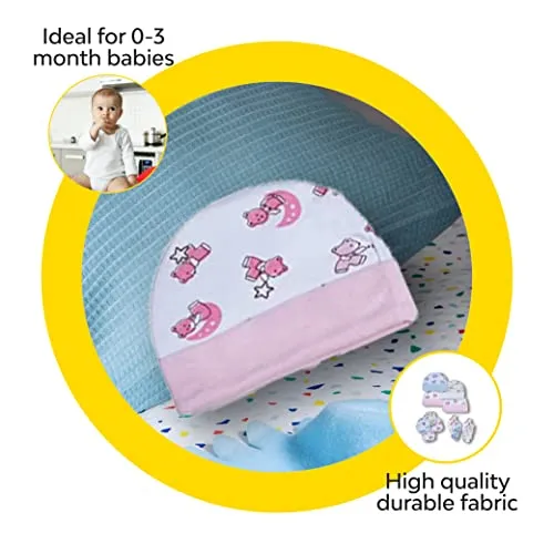 My Newborn by 10Club Baby Mittens, Booties and Cap Set (Assorted Colours, 0-3 Months) | Unisex Booty Combo | Pure Cotton Set | Multicoloured Hand Gloves and Socks | Unisex All Season Clothing
