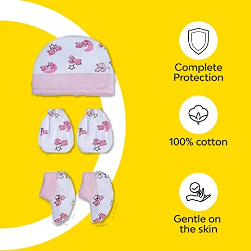 My Newborn by 10Club Baby Mittens, Booties and Cap Set (Assorted Colours, 0-3 Months) | Unisex Booty Combo | Pure Cotton Set | Multicoloured Hand Gloves and Socks | Unisex All Season Clothing