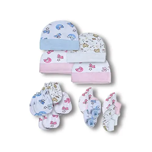 My Newborn by 10Club Baby Mittens, Booties and Cap Set (Assorted Colours, 0-3 Months) | Unisex Booty Combo | Pure Cotton Set | Multicoloured Hand Gloves and Socks | Unisex All Season Clothing