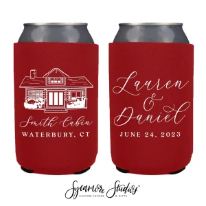 Neoprene Wedding Can Cooler #191N - Custom Venue Illustration