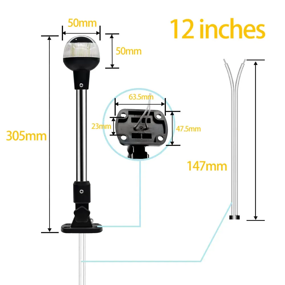 NEW Fold Down 360 Degree LED Boat Navigation Light for Yacht Marine Anchor Light