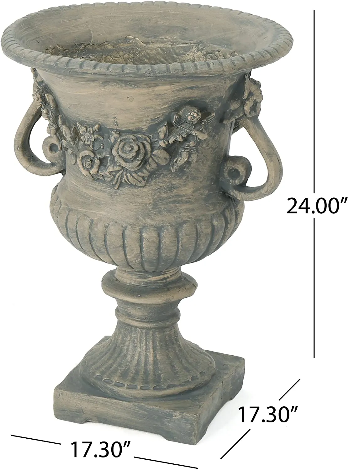 New in box! Great Deal Furniture 304067 Bunny Vista Outdoor Antique Grey Finish Light Weight Concrete Urn, Retails $230 