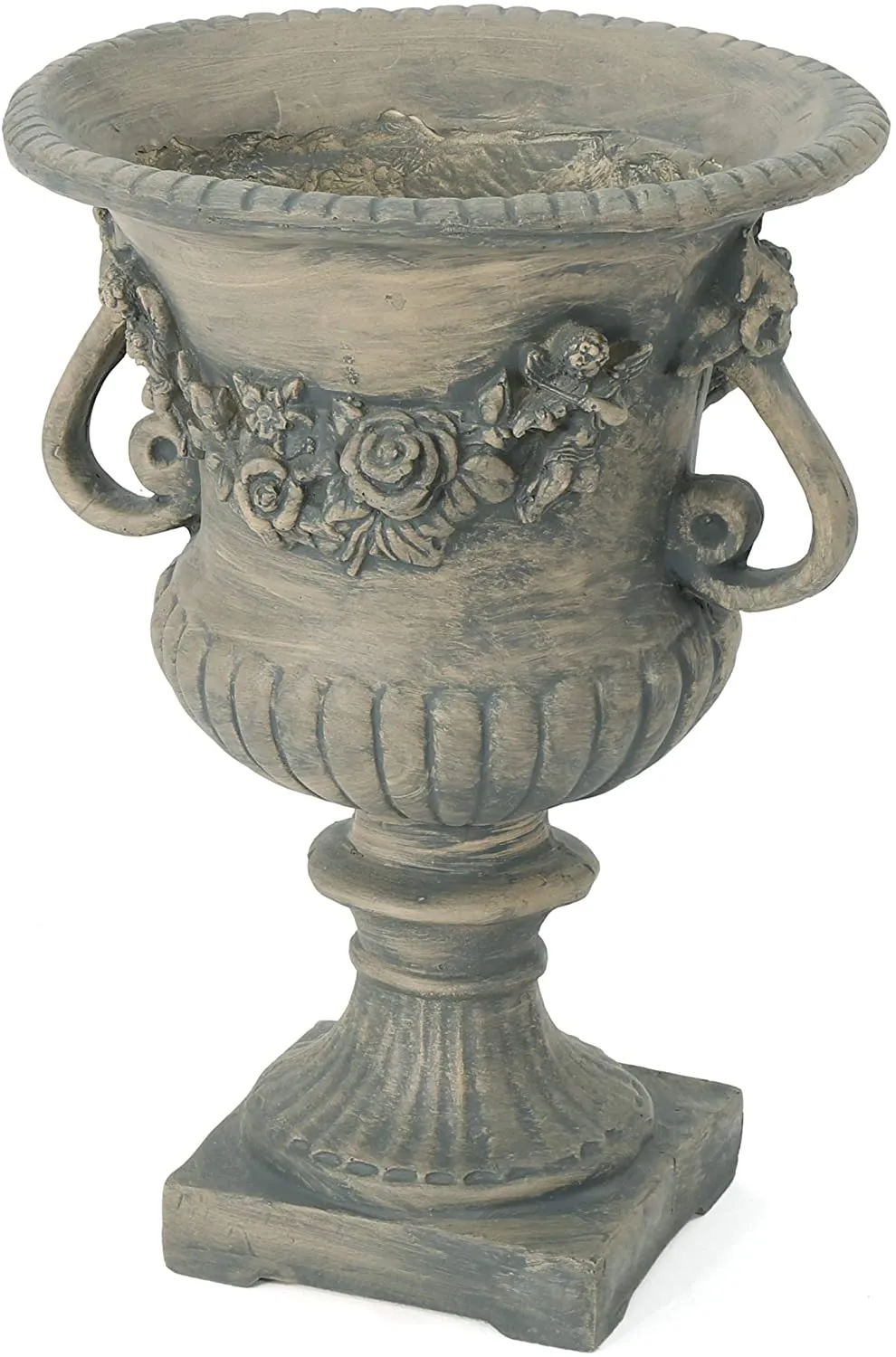 New in box! Great Deal Furniture 304067 Bunny Vista Outdoor Antique Grey Finish Light Weight Concrete Urn, Retails $230 