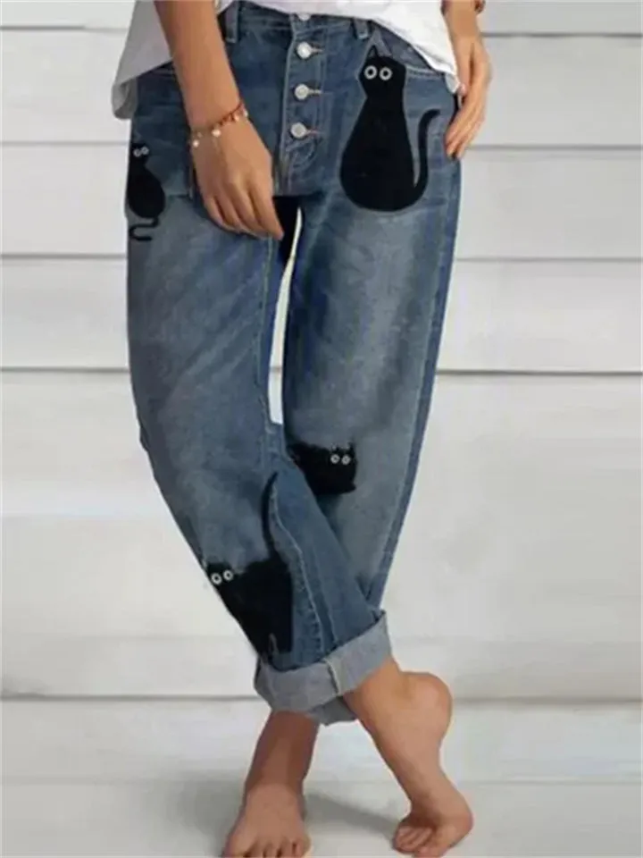 New Stylish High Waist Loose Full Length Wide Leg Denim Pants