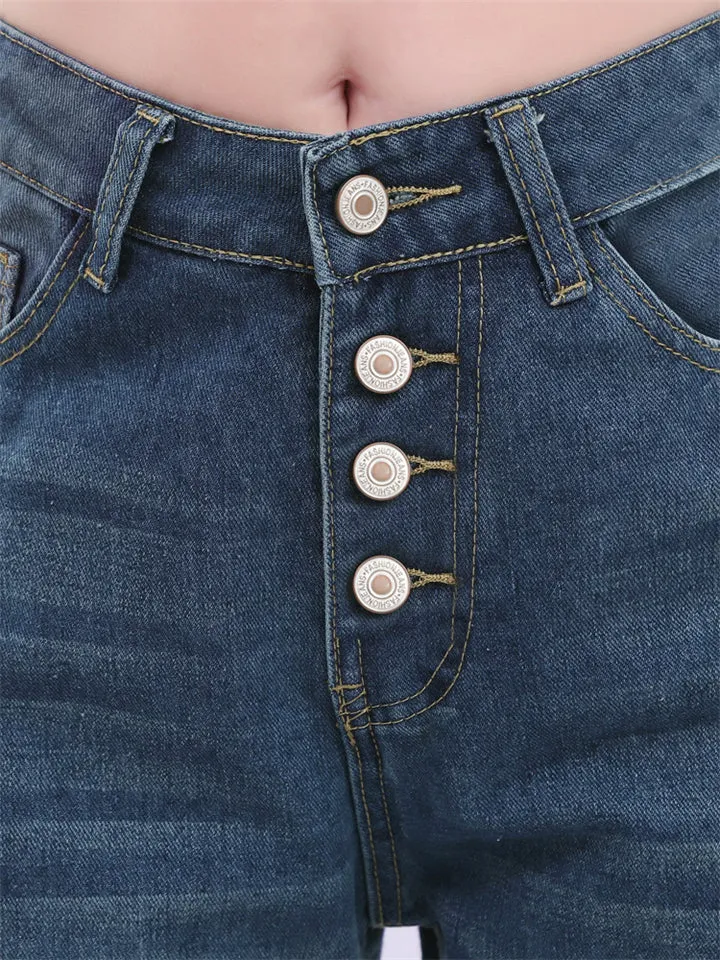 New Stylish High Waist Loose Full Length Wide Leg Denim Pants