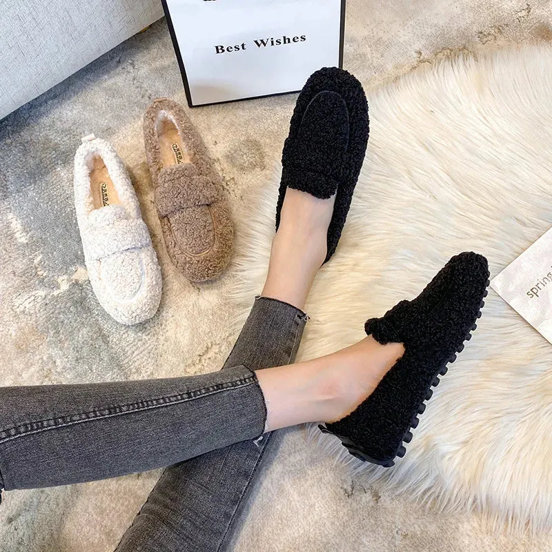 new women's winter warm outdoor shoes plush design british style white snow boots Ladies' casual flats Large size 41-43