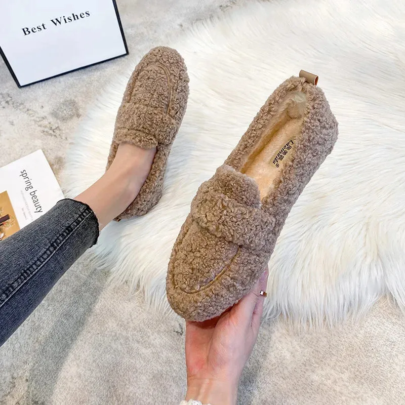 new women's winter warm outdoor shoes plush design british style white snow boots Ladies' casual flats Large size 41-43