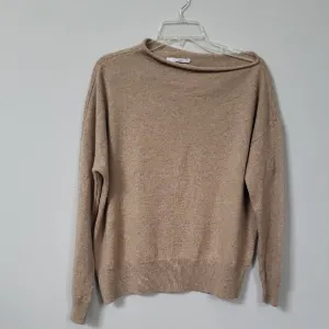 Nordstrom Cashmere Sweater Oversized Asymmetric Neck Women's Large Neutral Tan