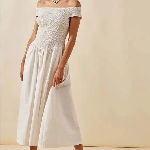 NWOT Free People Ceci Smocked Midi - Ivory