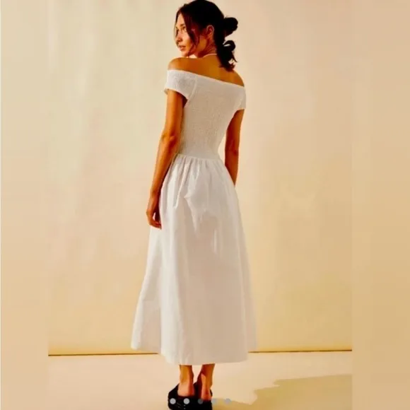 NWOT Free People Ceci Smocked Midi - Ivory