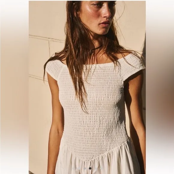 NWOT Free People Ceci Smocked Midi - Ivory