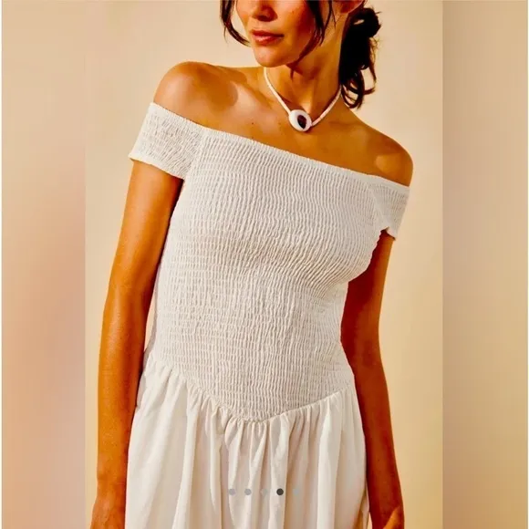 NWOT Free People Ceci Smocked Midi - Ivory