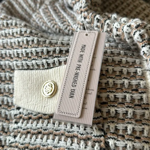 NWT Nanette Lepore Cardigan Camel / Cream  Cozy  Boucle Tweed Cardigan Jacket S